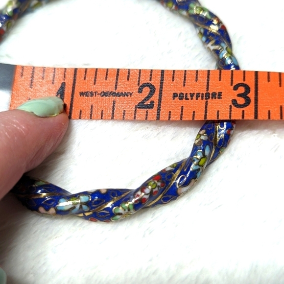 Vintage Rare Chinese Cloisonne Enamel Twisted Floral Bangle Bracelet - Picture 8 of 13
